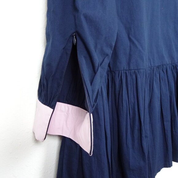 Addison Bay Poplin Dress Women's Size S Blue Button Front Drop Waist Peplum - Picture 7 of 11